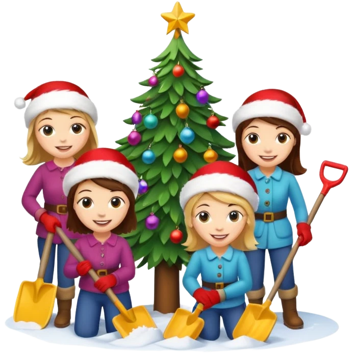 üzerinde kürek çeken kızların süs olarak asılı olduğu yılbaşı ağacı emoji