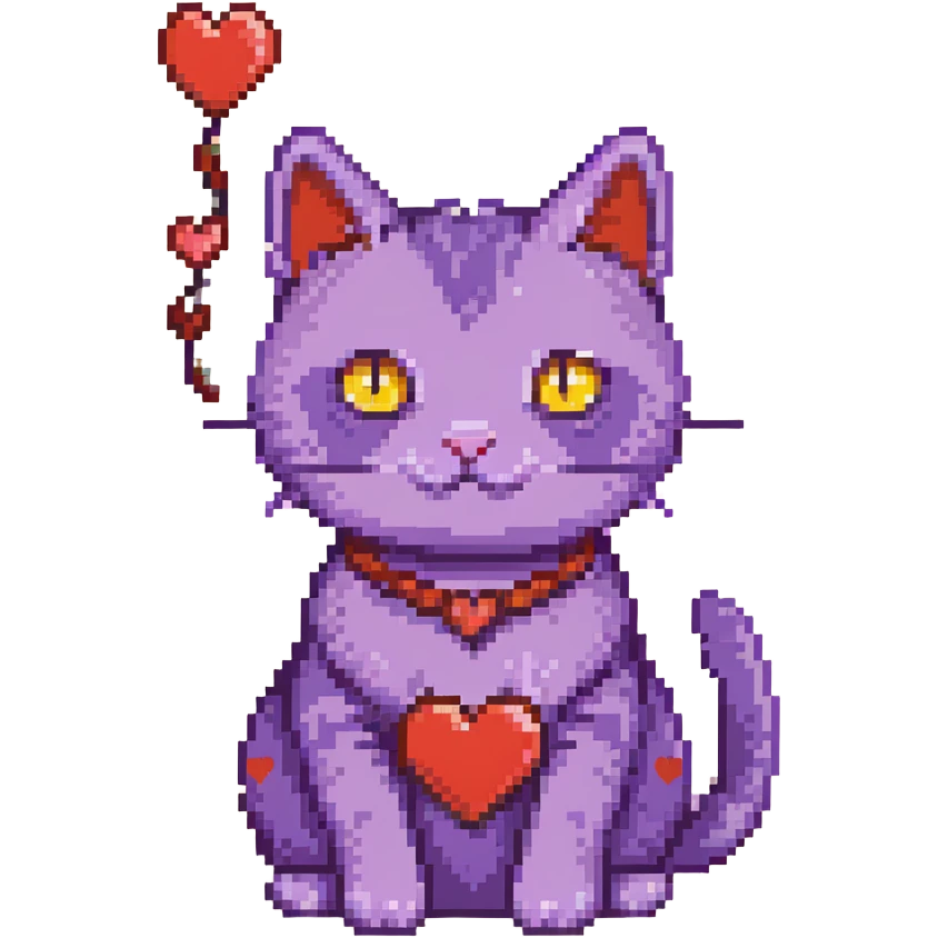 a purple cat with red hearts emoji