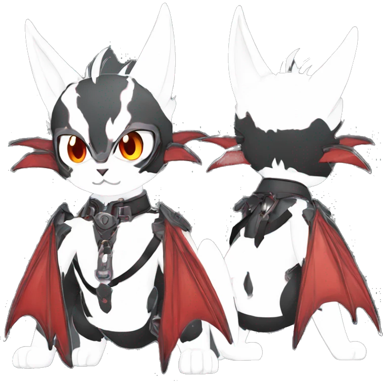 cool edgy black punk red ethereal fantasy nargacuga-bat-cat-Fakemon collar harness full body emoji