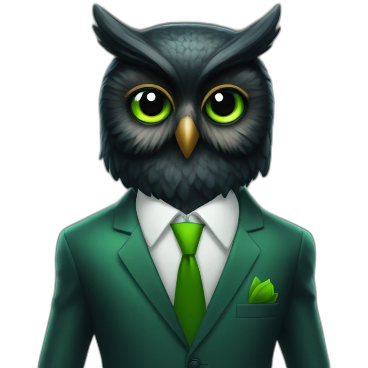 black and green owl in a suit emoji