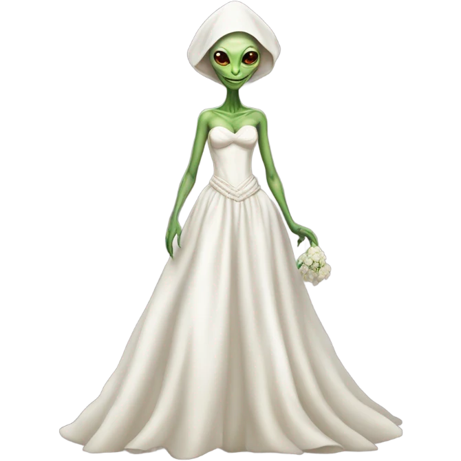 a Reptilian alien woman, full body, Wedding dress emoji