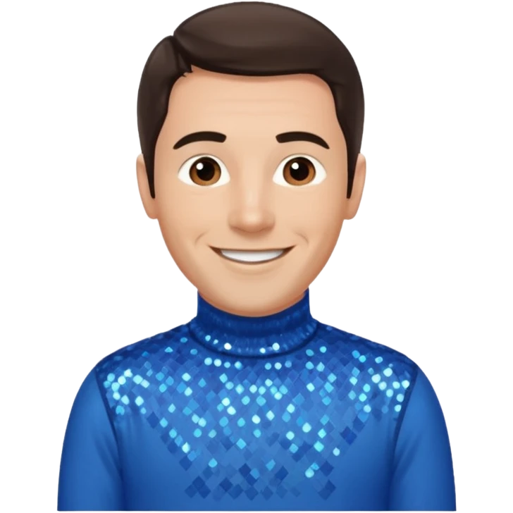 Anthony Field from The Wiggles with dark brown hair, blue sequin skivvy shirt, fair skin emoji
