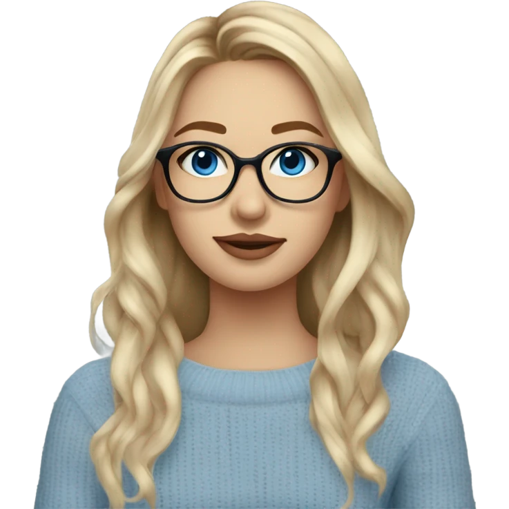 Side profile Blonde balayage long hair white women beige sweater blue eyes wearing glasses  emoji
