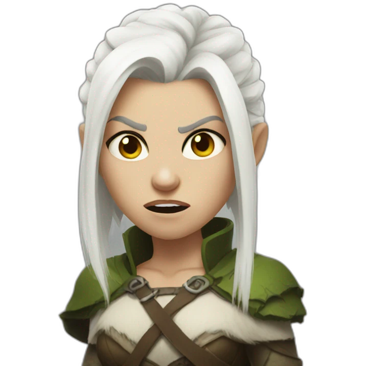 Orc girl with short white hair is angry emoji