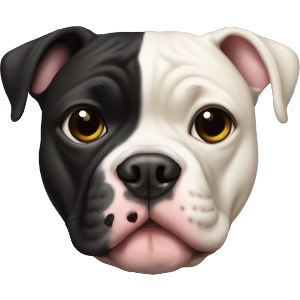 Black and white pitbull with one eye and a pug emoji