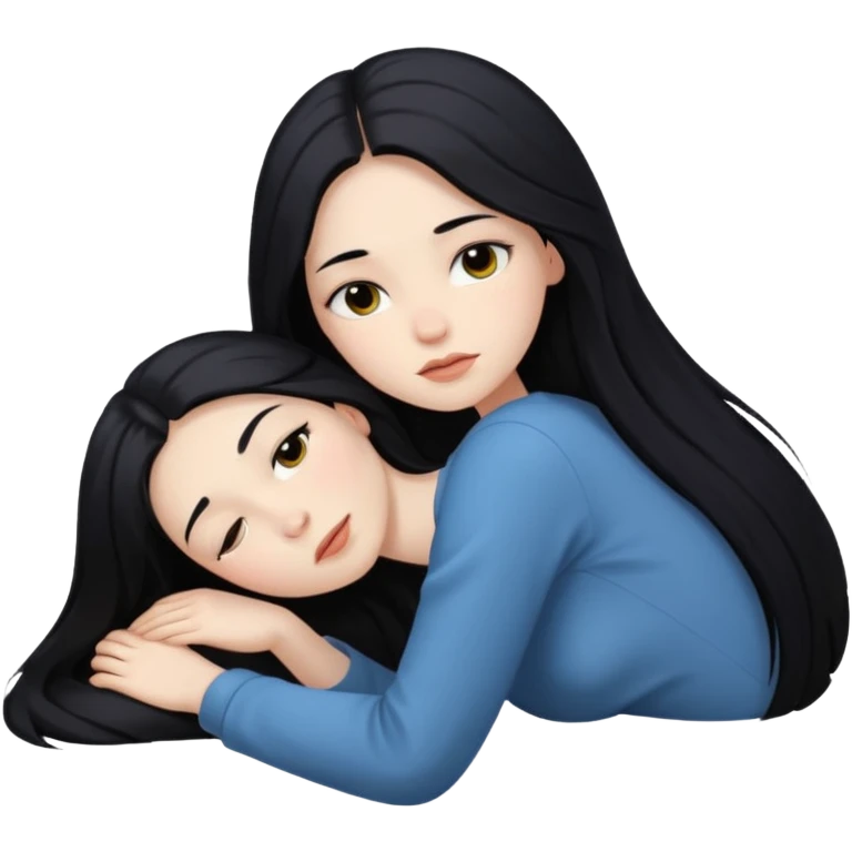 pale girl with long black hair resting peacefully emoji