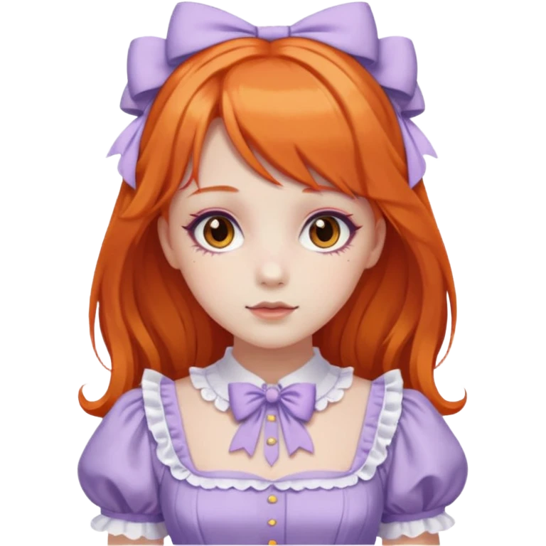 sweet lolita with orange hair, brown eyes, white skin, wearing a lilac dress emoji