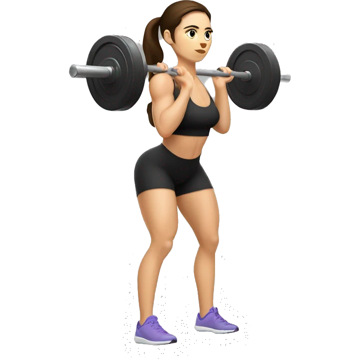 isolated brunette white girl doing barbell back squats  emoji