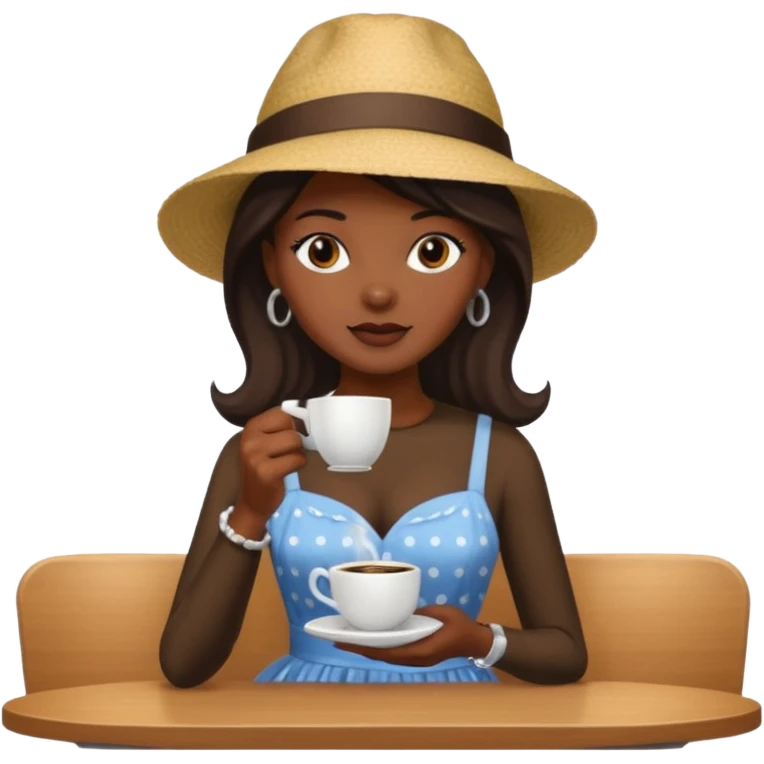 black woman drink coffe with hat dress  emoji