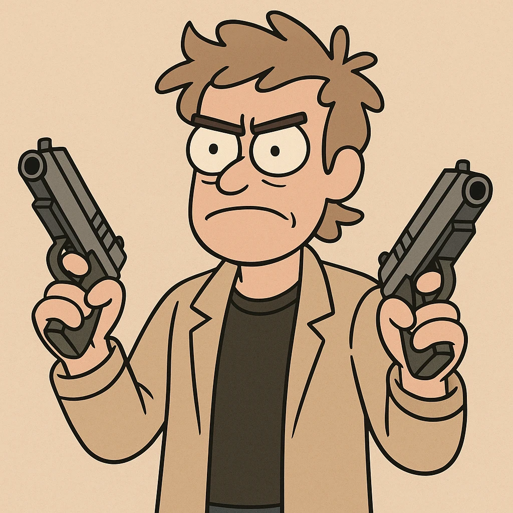 dual pistols, flat toon cartoon style emoji
