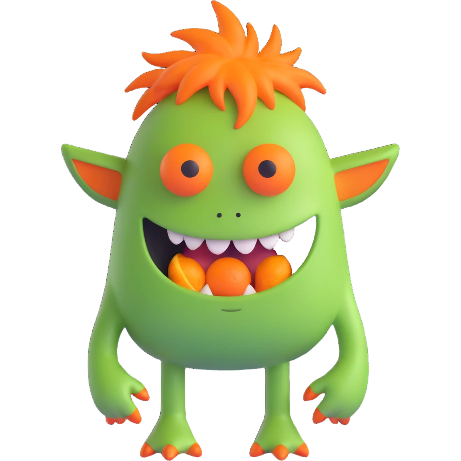 green monster with orange nose and orange hair emoji