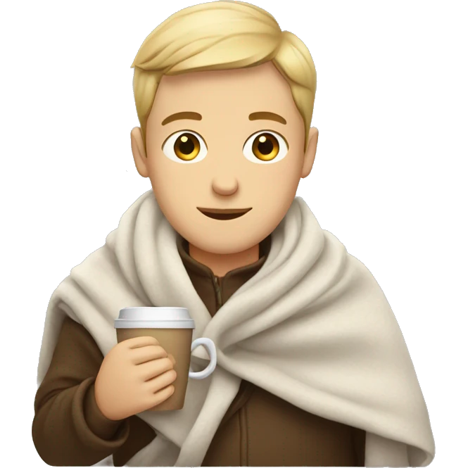 White boy with blanket and coffee  emoji