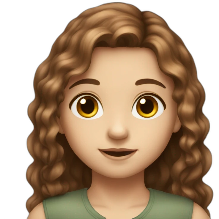 a beautiful child with chestnut shoulder-length hair and brown eyes  emoji