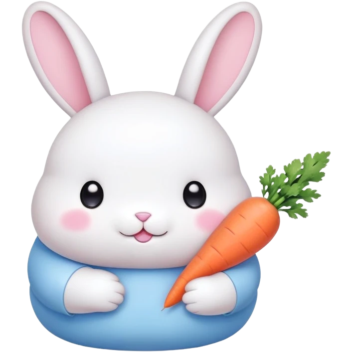 A fat bunny character in Sanrio style, large head with big round eyes, blushing cheeks, small mouth, minimal facial features, tiny spikes, pastel pink and blue colors, clean bold outlines, rounded shapes emoji