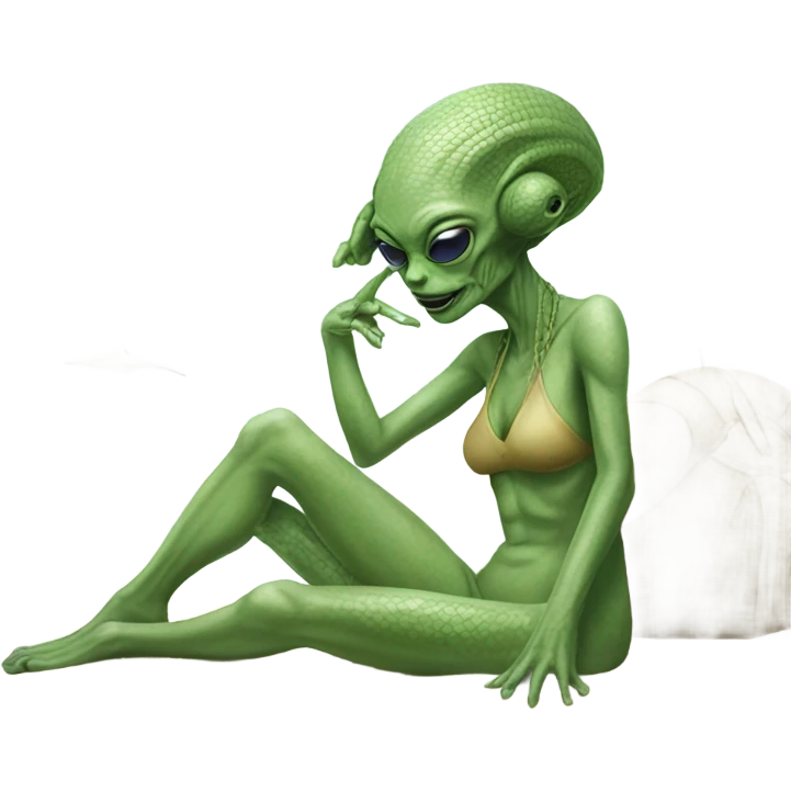 a Reptilian alien woman, klaying on the beach emoji