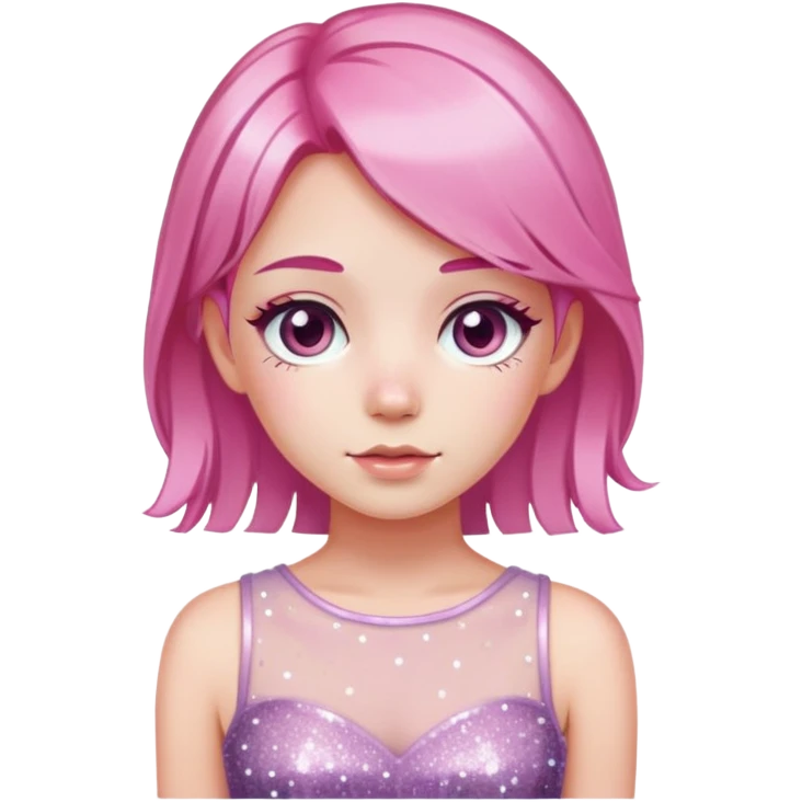 pink-haired girl in dress with transparent layers with glitter  emoji