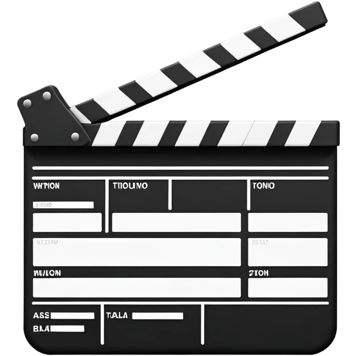 Extremely minimalist movie clapperboard with angled top bar, black and white, iOS emoji style with just the essential elements emoji