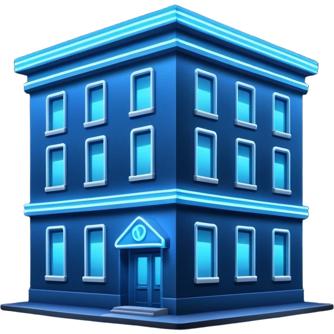 a blue neon sign on a nighttime building emoji