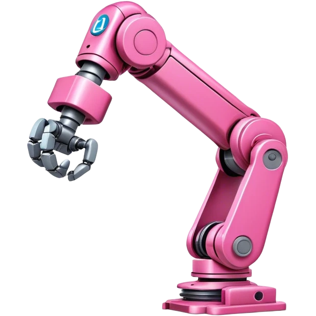 intense pink robotic arm holding pink Linkedin logo emoji