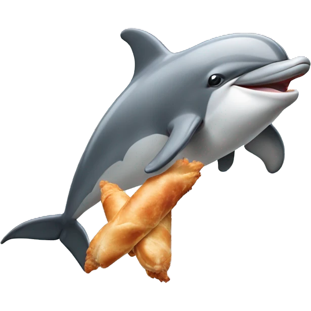 dolphin jumping with arms as fins and eating a chicken drumstick emoji