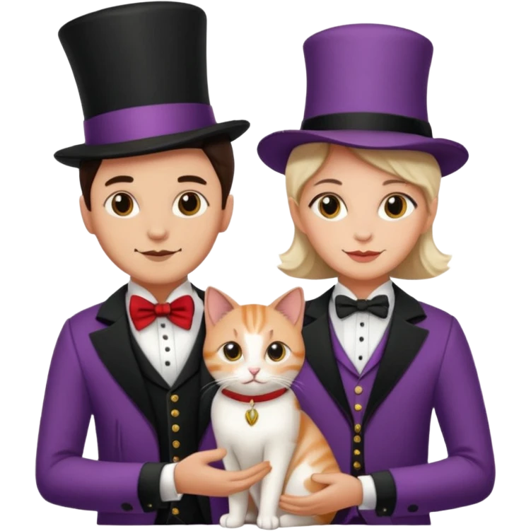 magician couple and their pet cat emoji