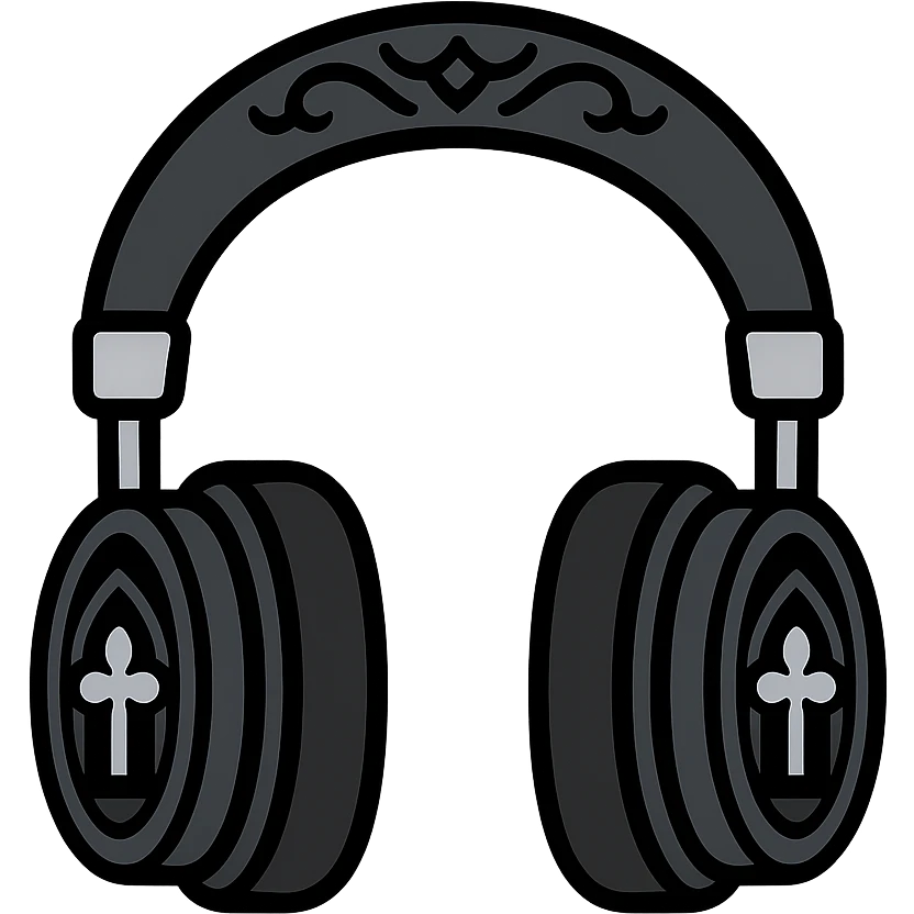 black gothic headphones with gothic patterns and silver accents emoji