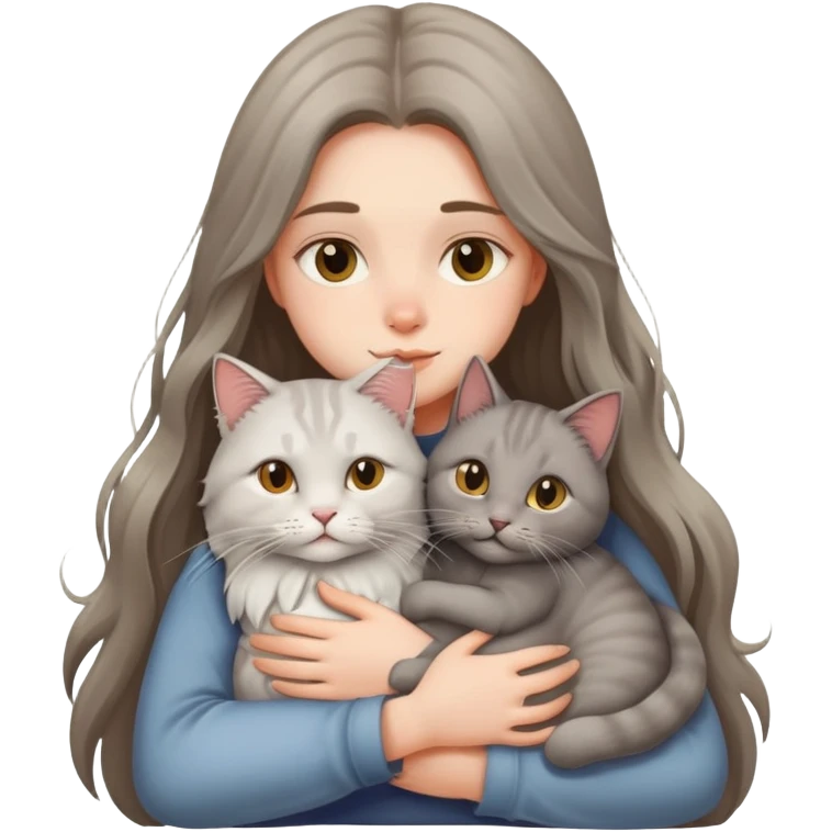 A long-haired girl hugs a British   cat tightly emoji