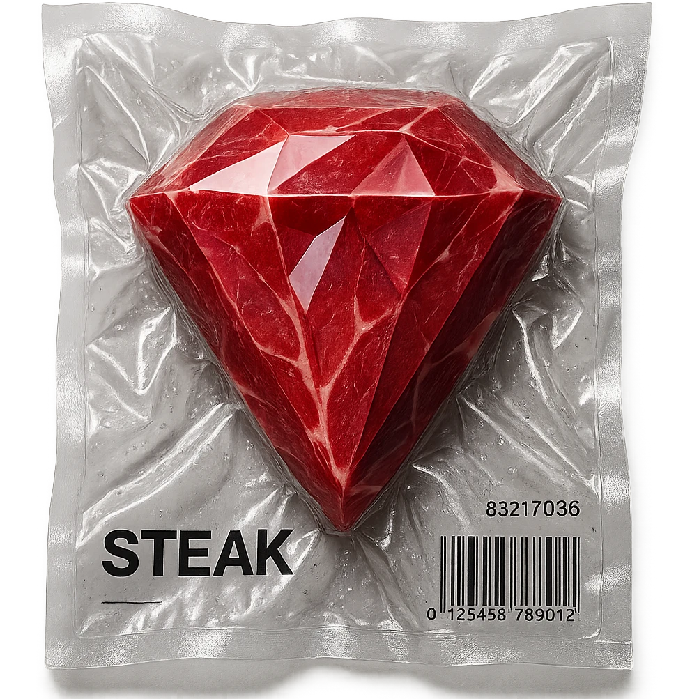 steak with facets like a diamond, very glossy, vacuum-sealed style emoji