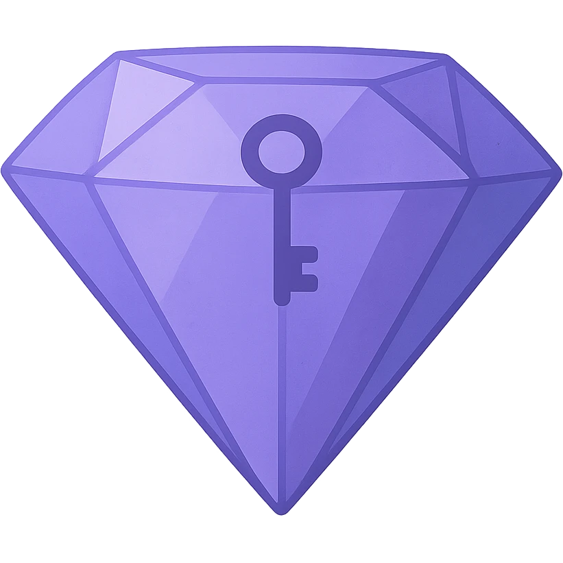 simple real diamond, color #9665db, with 🗝️key  symbol on the diamond. emoji