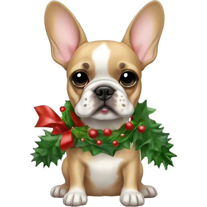 Fawn frenchie with Christmas decor emoji