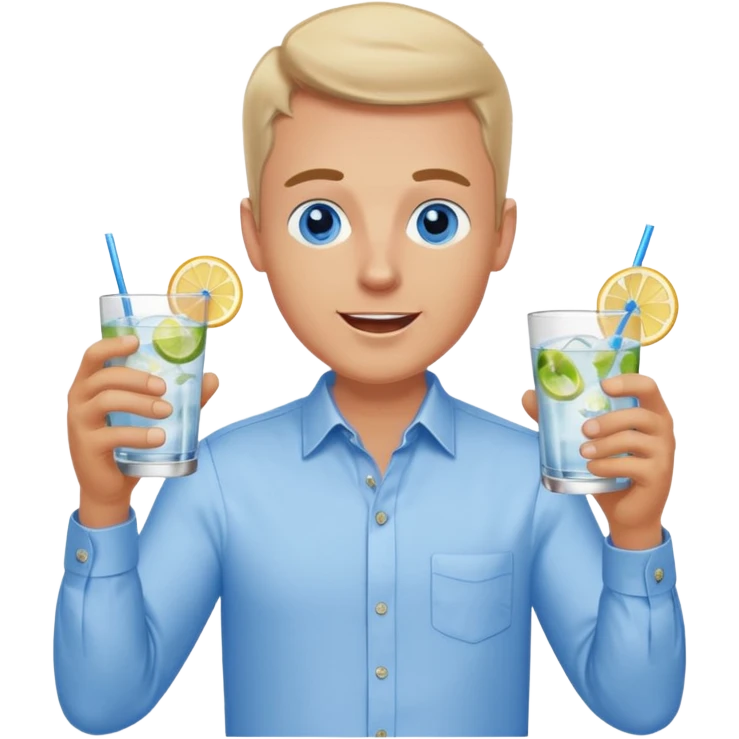 White man blue eyes cheers with two gin drinks emoji