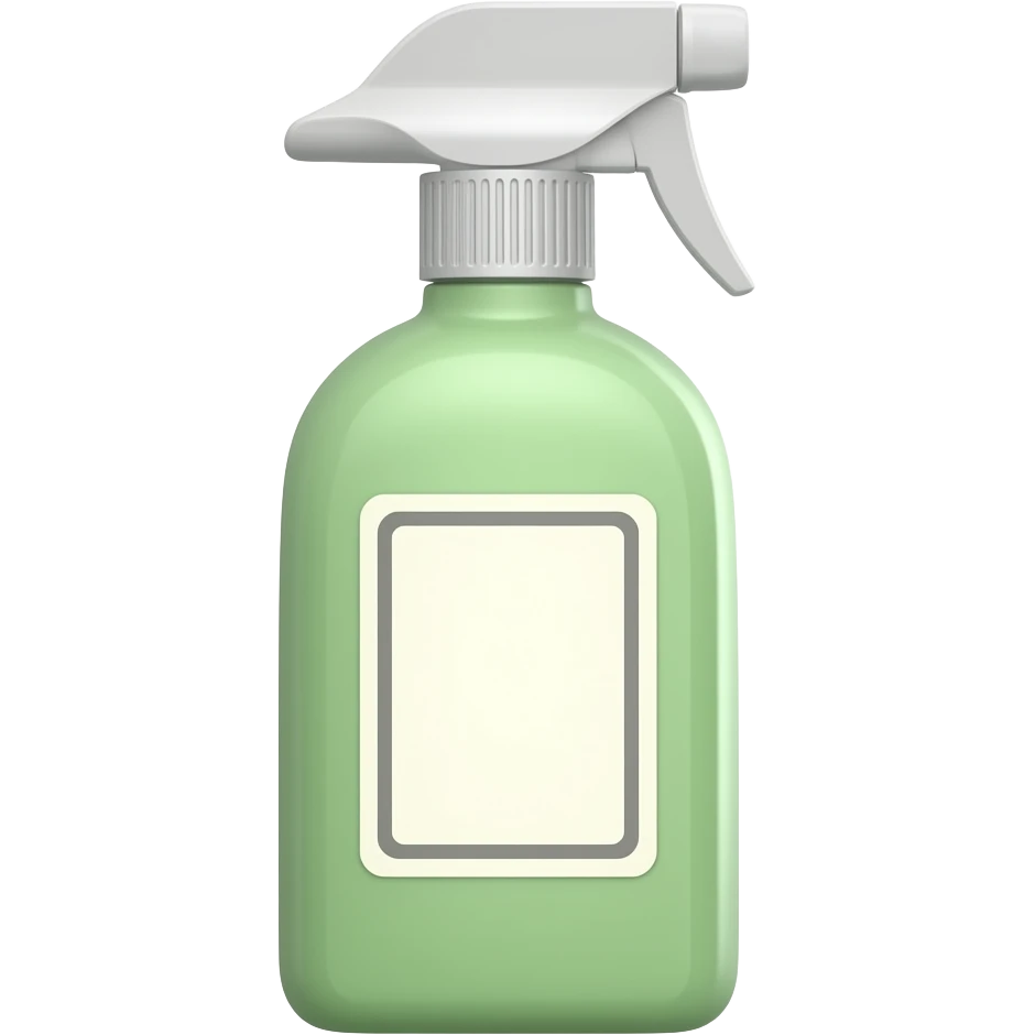 Light green spray bottle with label emoji