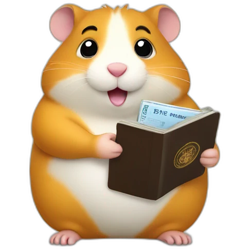 Fat hamster is sitting and holding a passport emoji