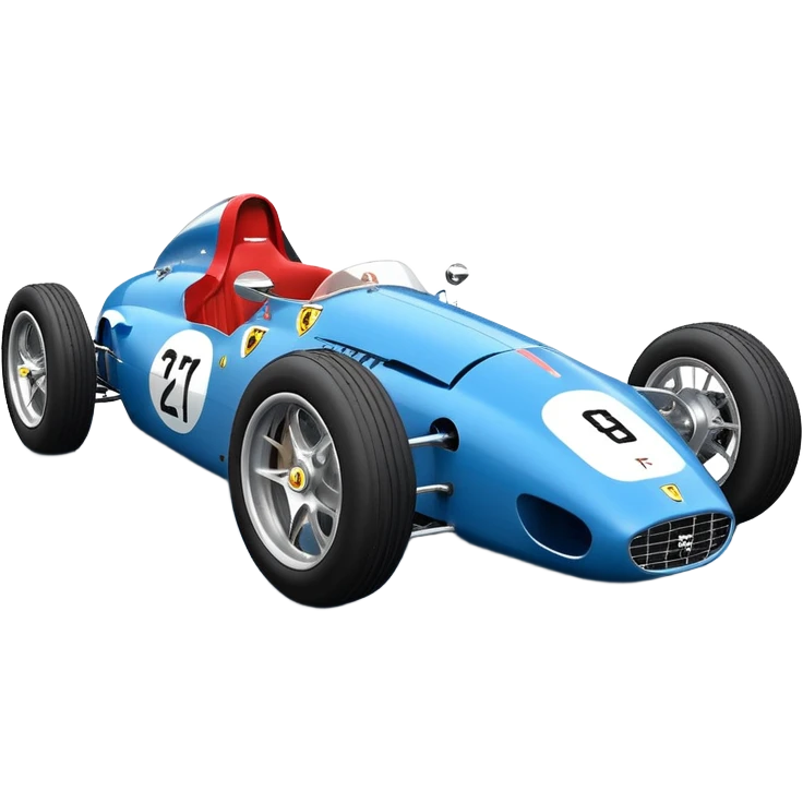  Hazy-blue Fenderless extended-wheelbase 2026 luxury racing Ferrari lowered powerful V-8 engined racing cycle car featuring advanced rugged 4 wheel independent suspension, power steering, disc brakes, small leather covered steering wheel, side mounted cowl exhaust  emoji