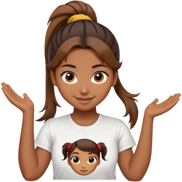Beautiful girl smilling with big eyes, ponytail and "ryu" written on tshirt emoji