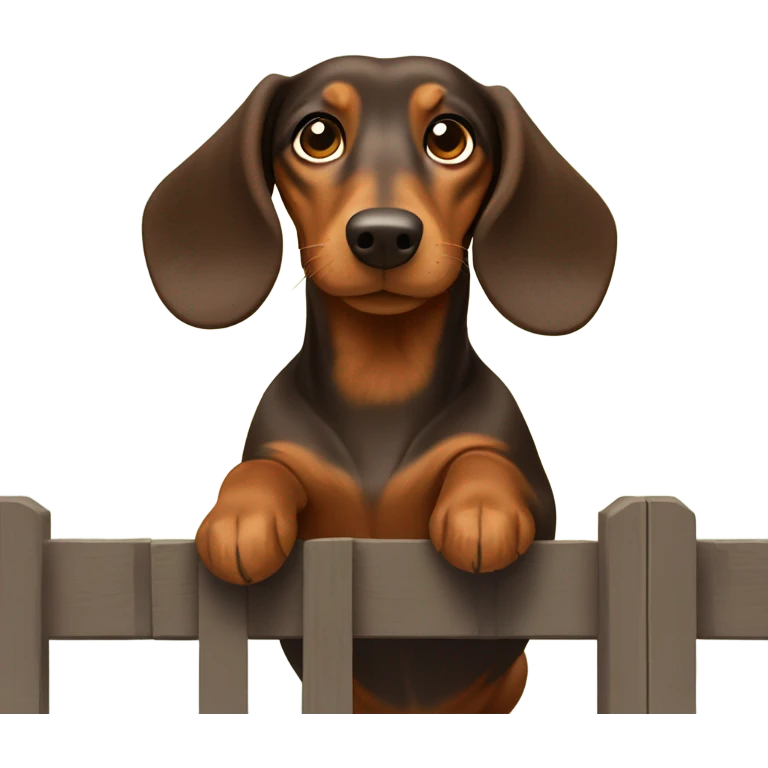 Long haired Brown dachs with light Brown eyes and Brown nose jumping a fence emoji