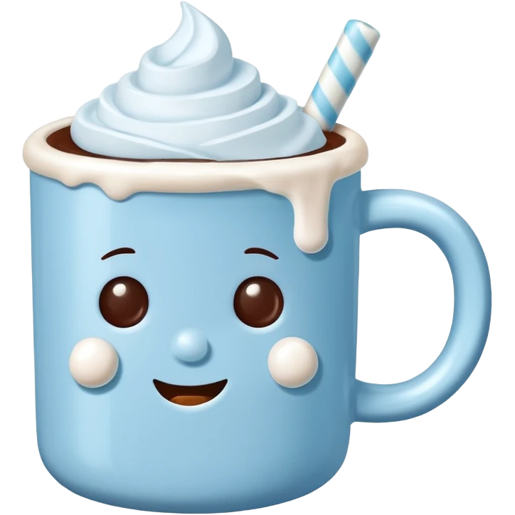 Light blue mug of hot chocolate with marshmallows  emoji