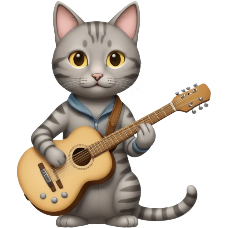 thin grey cat play guitar, long full body emoji