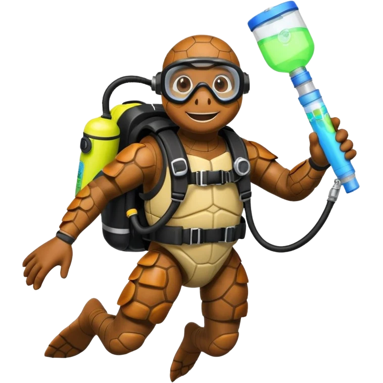 A calm sea turtle diver with mini oxygen tank, descending with a glow-stick in hand.

 emoji