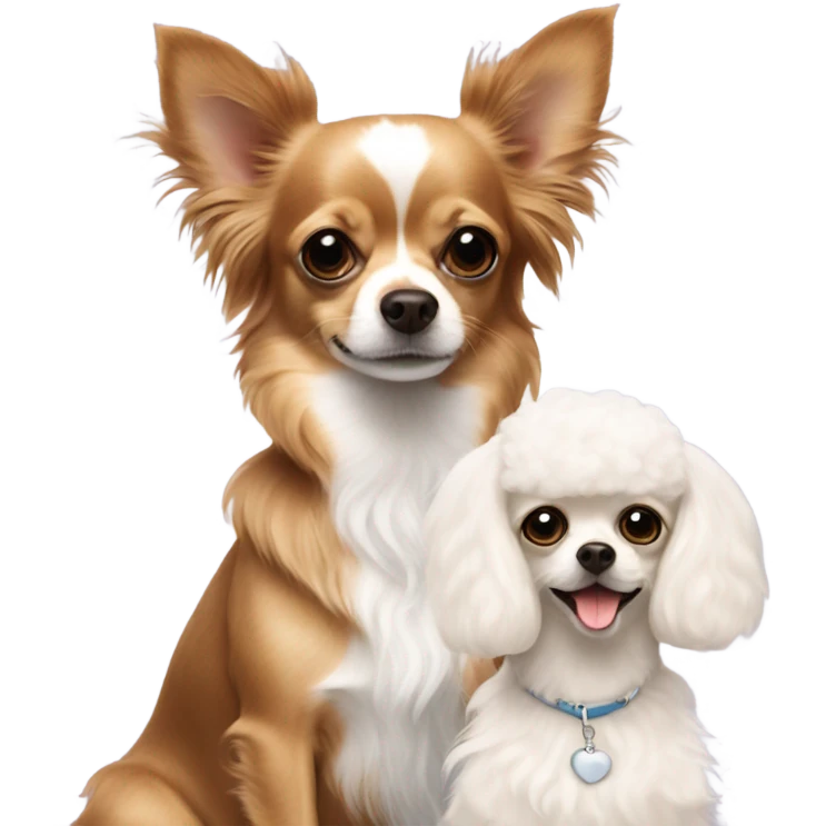 Chihuahua, long hair, brown, and a white poodle emoji