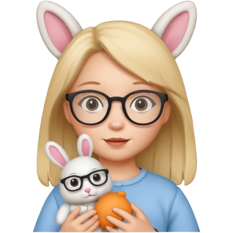 Girl kid with glasses → holding a toy rabbit emoji