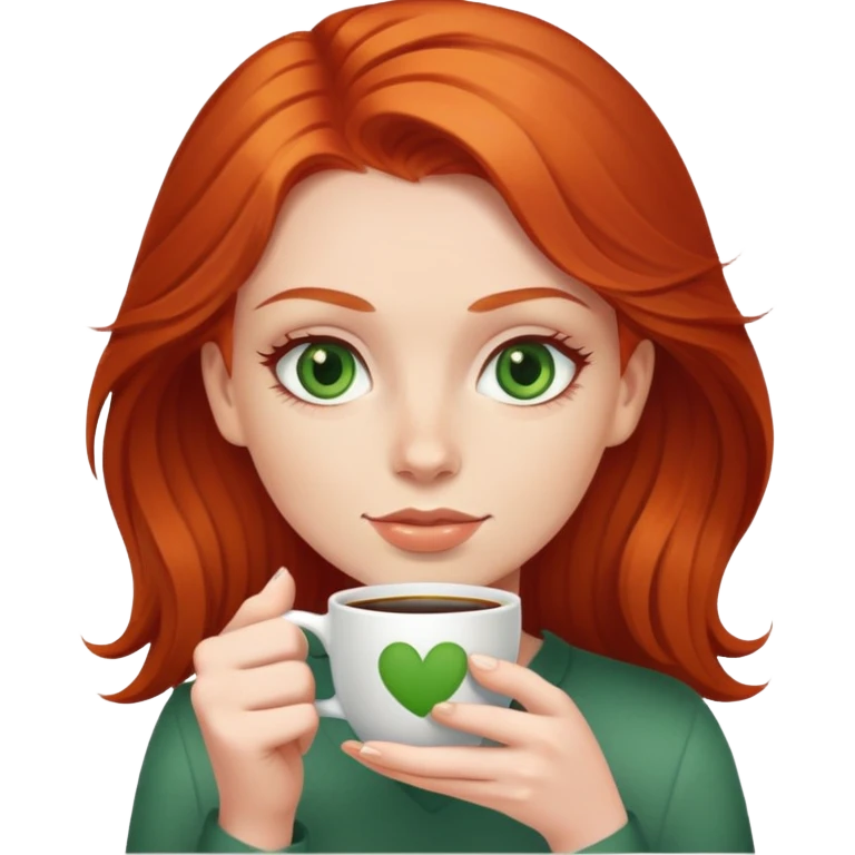 Red head white girl with green eyes and coffee emoji