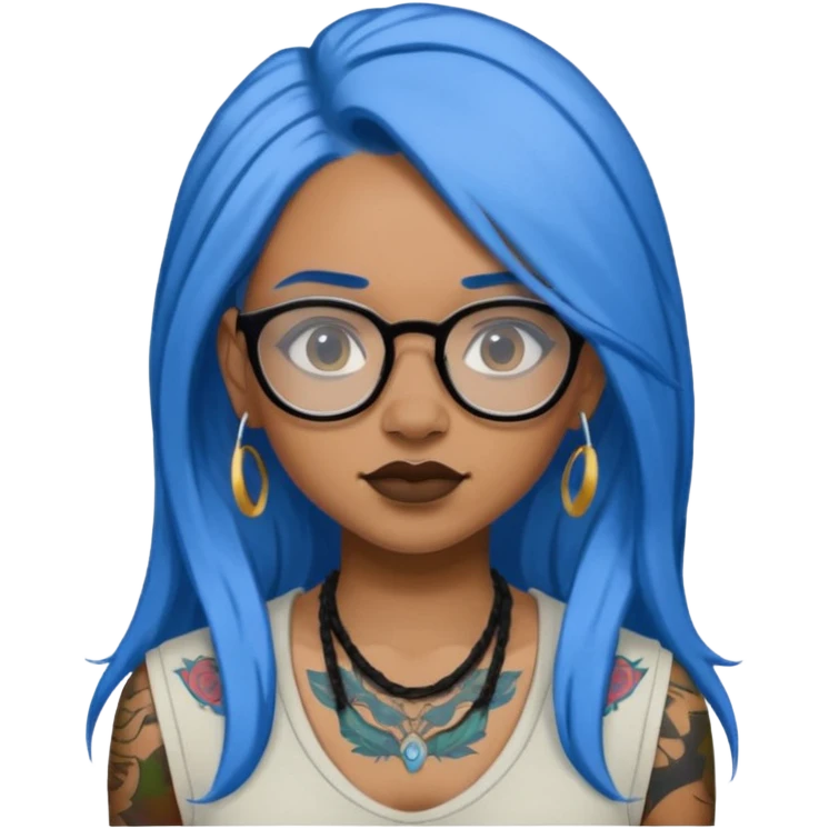 Tattooed & Blue Haired with glasse long hair black girl emoji