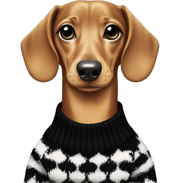 Dachshund wearing black and white Sweater with chanel logo  emoji