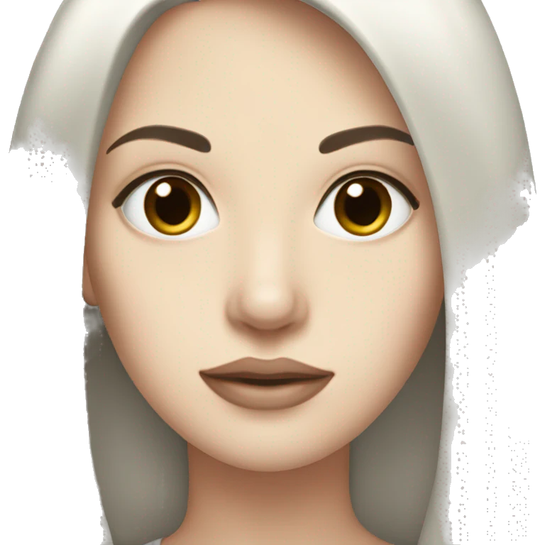 Woman, pale skin, dark straight hair, big black eyes emoji