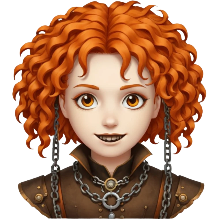 steam punk Megadeth - corpse made of rusty metal with chains on its teeth, huge curly orange hair emoji