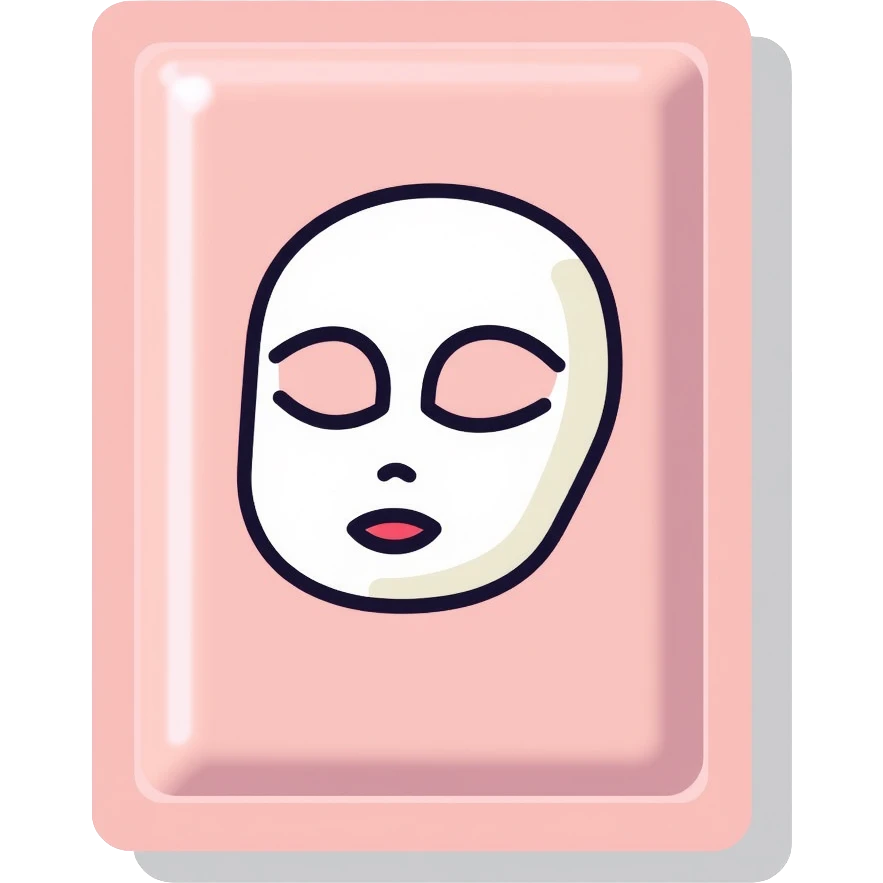Face mask sheet, minimalist, rounded, soft pastel colors, SOS skin care emoji