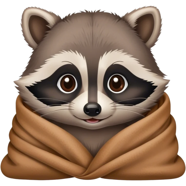 Disney-style cute baby raccoon cozy in blanket emoji