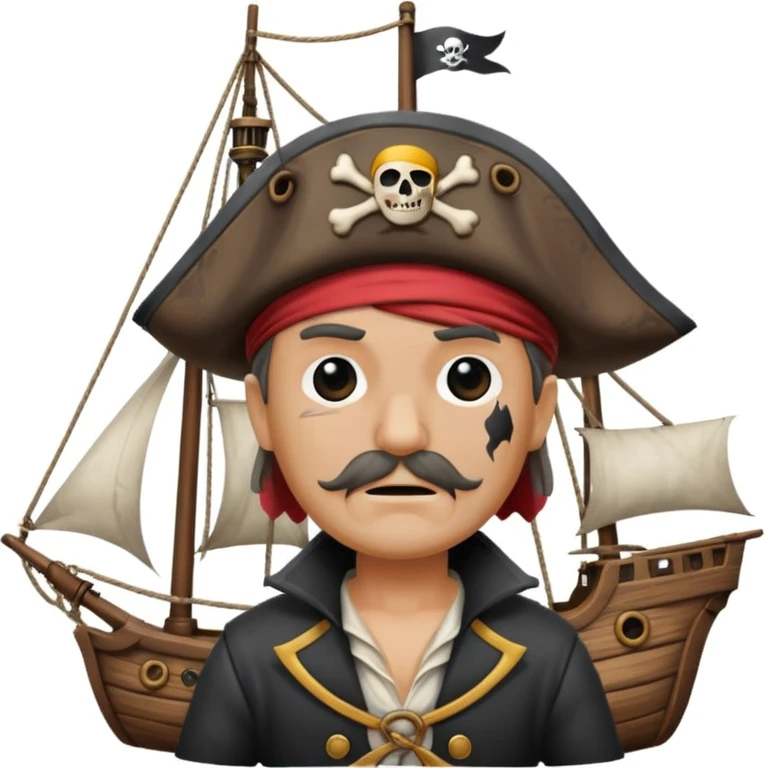 pirate with eye sailing a ship in strom sea background emoji
