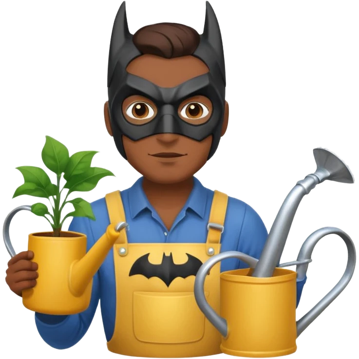 gardener with brown skin and batman mask emoji